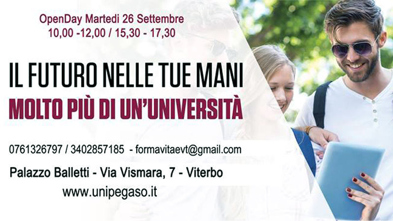 La locandina dell'open space Pegaso Viterbo