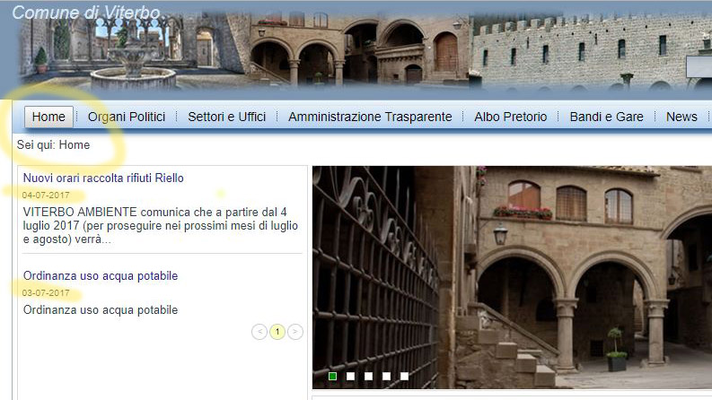Il sito del Comune... con le comunicazioni ferme a luglio 2017